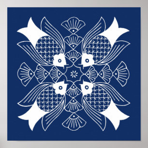 水面下の魚デザイン（青） ポスター