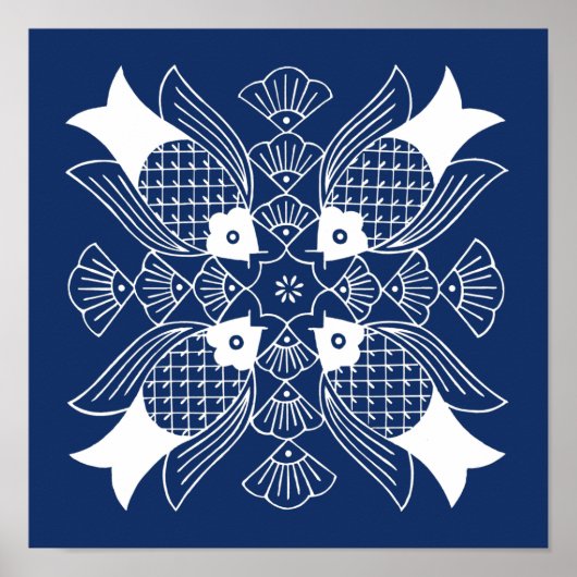 水面下の魚デザイン（青） ポスター (正面)