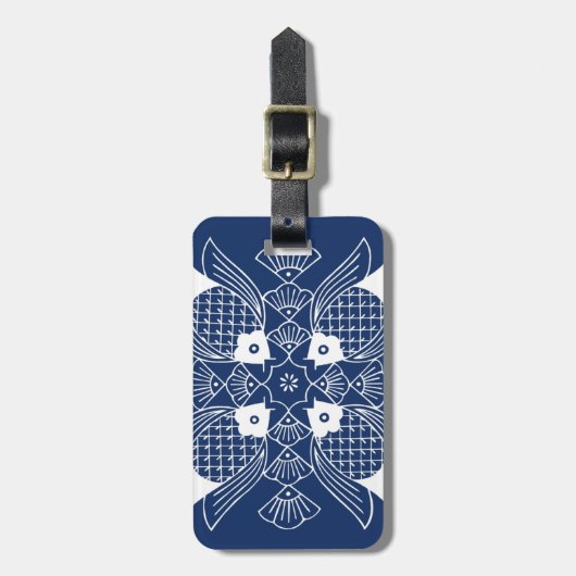 水面下の魚デザイン(青) ラゲッジタグ (正面縦)