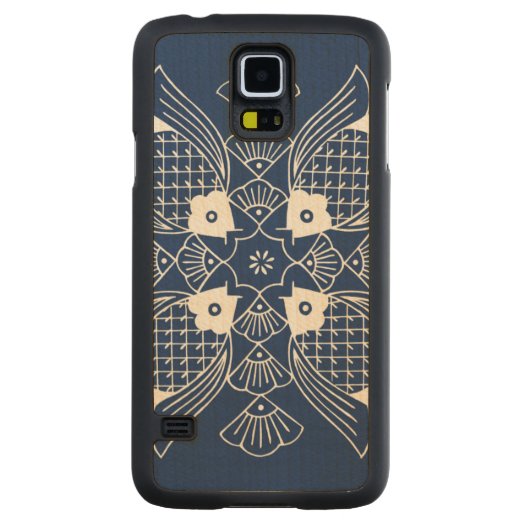 水面下の魚デザイン（青） CarvedメープルGalaxy S5スリムケース (裏面)