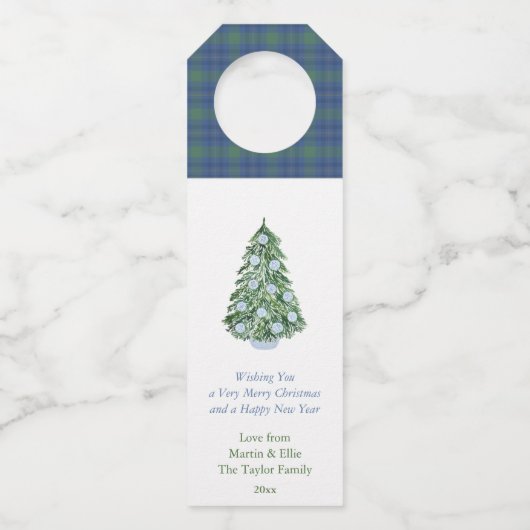 水頭が切れる色クリスマスツリーハッピーホリデー ボトルネックタグ (正面)