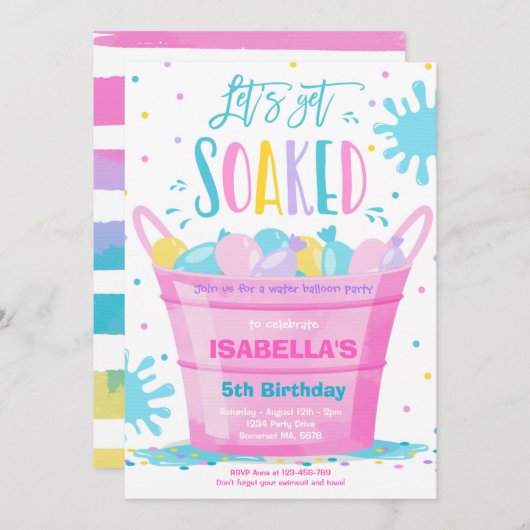 水風船誕生会夏の水風船 招待状 (正面/裏面)