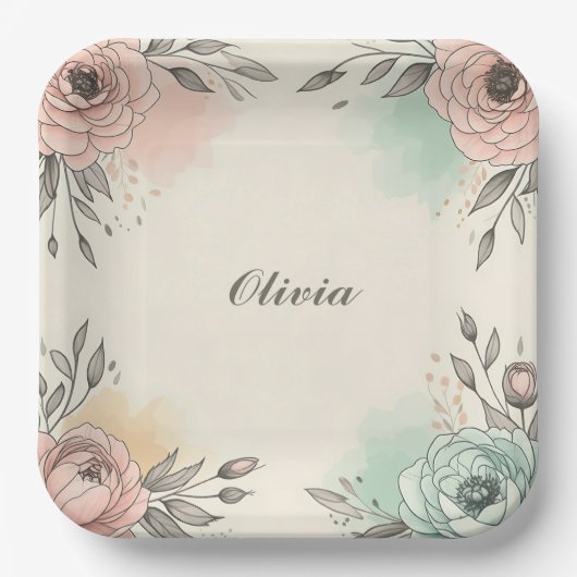 水魅力的色の串のような花 ペーパープレート (正面)