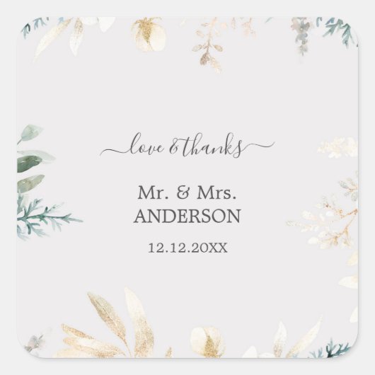 水魅力的色の緑の金ゴールド結婚 スクエアシール (正面)