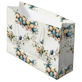 水魅力的色イースターバード&フローラ春 ラージペーパーバッグ