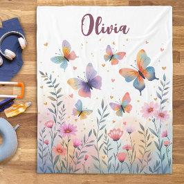 水魅力的色バタフライメドウ フリースブランケット