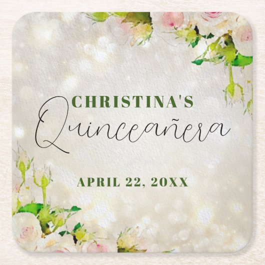 水魅力的色ピンクローズキンセアニラ スクエアペーパーコースター (正面)