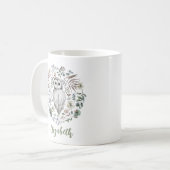 水魅力的色フクロウフローラリースパーソナライズされた コーヒーマグカップ (正面左)