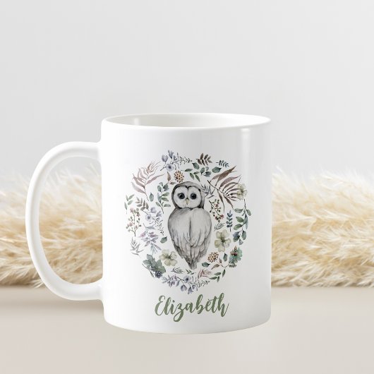 水魅力的色フクロウフローラリースパーソナライズされた コーヒーマグカップ