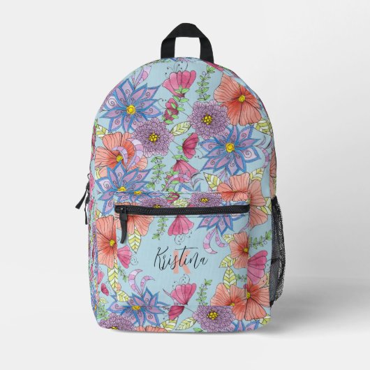 水魅力的色フローラ植物学名前をカスタムする プリントバックパック (正面)