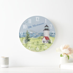 水魅力的色ライトハウスコースタルシーン名 ラージ壁時計