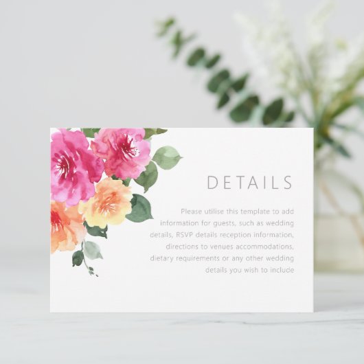 水鮮やかカラフル色フローラ結婚詳細 エンクロージャーカード (スタンド正面)