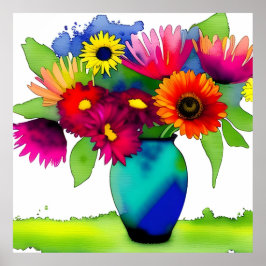 水鮮やか彩花器と花 ポスター