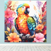 水鮮やか色のオウムと熱帯の花 – キャンバスプリント (インサイチュ (ウッドフロア))