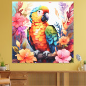 水鮮やか色のオウムと熱帯の花 – キャンバスプリント (インサイチュ (リビング))