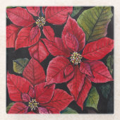 水鮮やか色のポインセチア ガラスコースター (正面)