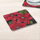 水鮮やか色のポインセチア スクエアペーパーコースター (アングル)