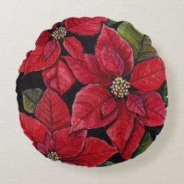 水鮮やか色のポインセチア ラウンドクッション