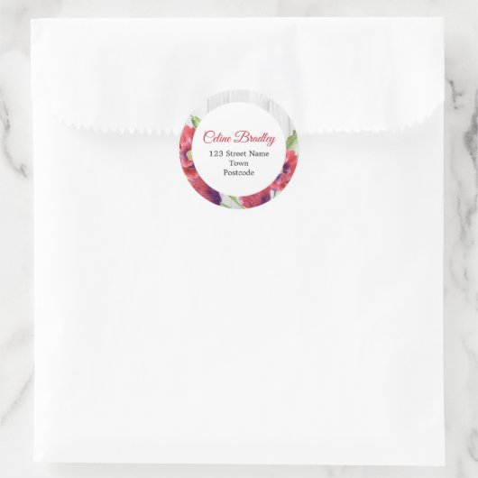 水鮮やか色の赤いポピーのアドレ素朴ス ラウンドシール (バッグ)