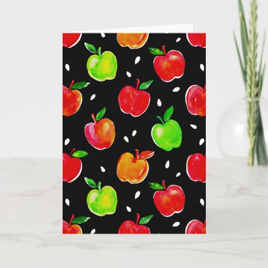 水鮮やか色りんご模様 カード (正面)