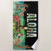 水鮮やか色アロハトロピカルパラダイス ビーチタオル (正面)