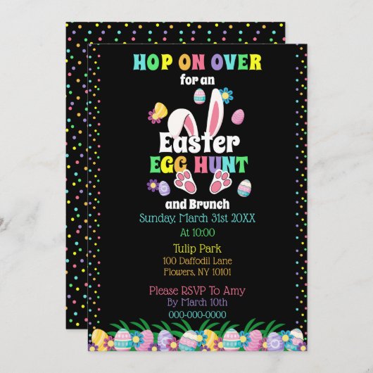 水鮮やか色イースターエッグ狩りとブランチ 招待状 (正面/裏面)