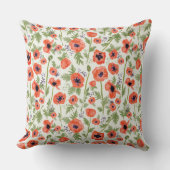 水鮮やか色オレンジケシ花柄 クッション (正面)