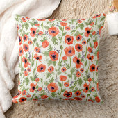 水鮮やか色オレンジケシ花柄 クッション