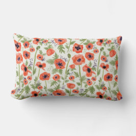 水鮮やか色オレンジケシ花柄 ランバークッション