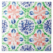 水鮮やか色コーラルブルーグリーンパターン タイル (正面)