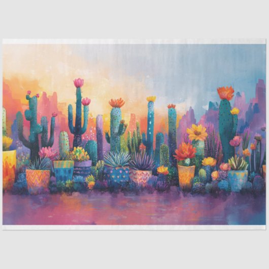 水鮮やか色サボテンと花の切り離し 薄葉紙 (正面)