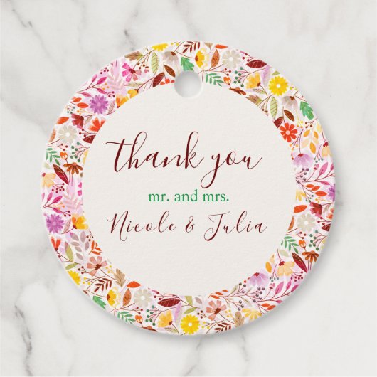 水鮮やか色サマーチューリップ結婚花 フェイバータグ (正面)