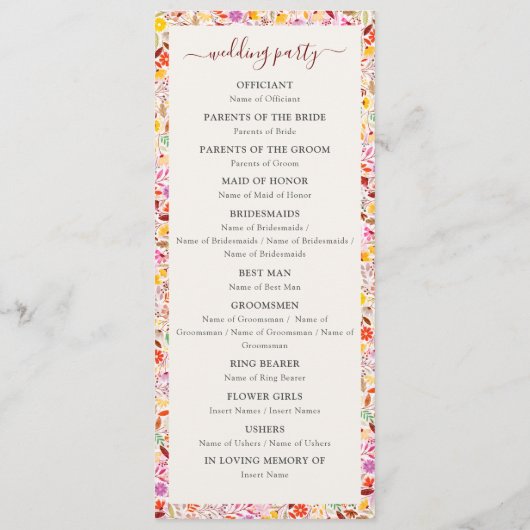 水鮮やか色サマーチューリップ結婚花 プログラム (裏面)