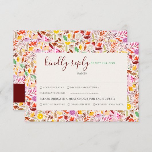 水鮮やか色サマーチューリップ結婚花 出欠カード (正面/裏面)