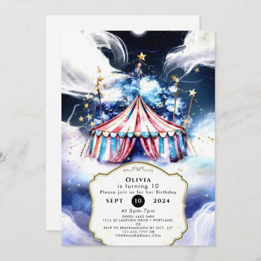 水鮮やか色サーカス誕生日 招待状 (正面/裏面)