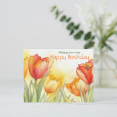 水鮮やか色チューリップハッピーバースデー ポストカード (スタンド正面)