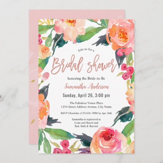 水鮮やか色フローラブライダルシャワー 招待状 (正面/裏面)