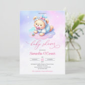 水鮮やか色ホットピンク紫のベビークマ女の子 招待状 (スタンド正面)