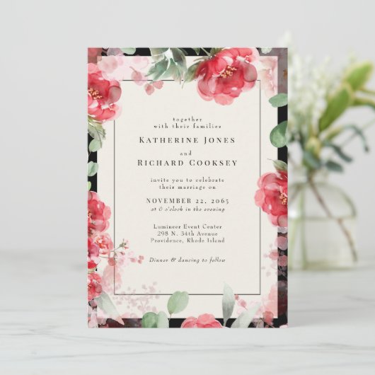 水鮮やか色レッド&赤面フローラ結婚ズ 招待状 (スタンド正面)