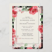 水鮮やか色レッド&赤面フローラ結婚ズ 招待状 (正面/裏面)