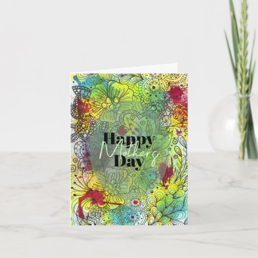 水鮮やか芸術的色とインク母の日 カード (正面)