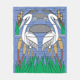 水鳥の白鳥カップル水彩池の風景 フリースブランケット