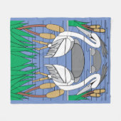 水鳥の白鳥カップル水彩池の風景 フリースブランケット (正面(横))