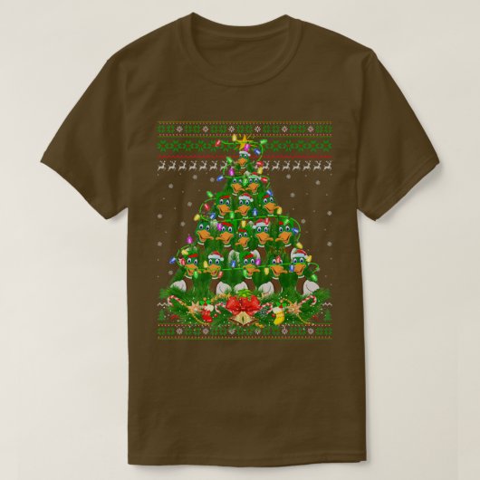 水鳥クリスマス照明ツリーサンタ水鳥醜い Tシャツ (デザイン正面)