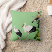 水鳥コウノトリ自然緑の葉枝 クッション (ブランケット)