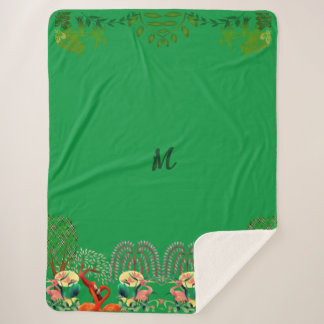 水鳥フラミンゴの木の緑のカスタム シェルパブランケット