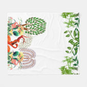 水鳥フラミンゴカップルの緑の木 フリースブランケット (正面(横))