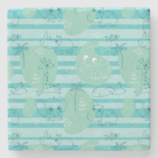 水1と遊んでいるかわいい動物 ストーンコースター (正面)