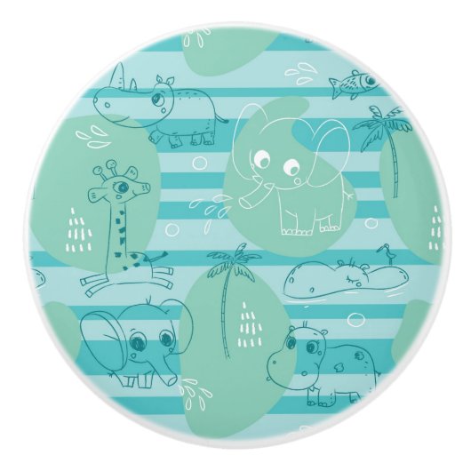 水1と遊んでいるかわいい動物 セラミックノブ (正面)