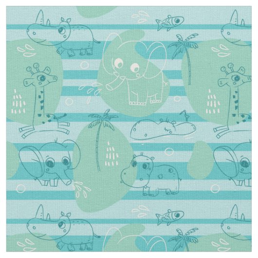 水1と遊んでいるかわいい動物 ファブリック (クローズアップ)